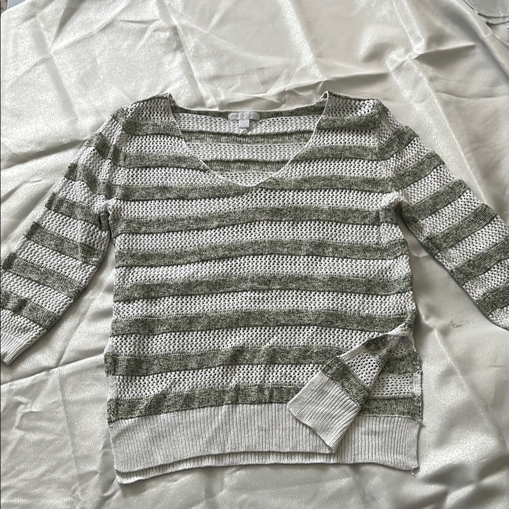 New York & Company Green and White V-Neck Sweater